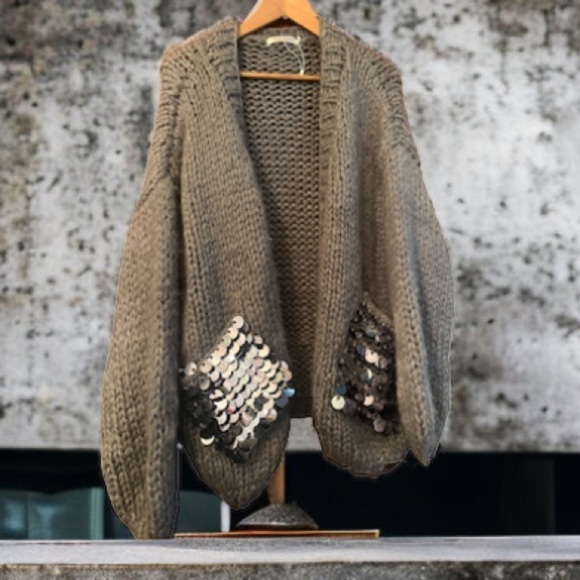 Simply Couture Jumbo Jumper Knit Sz Small Gray Open Front Sweater Bling Pockets - Picture 1 of 6